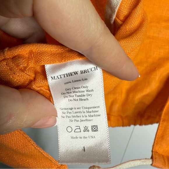 Matthew Bruch - Tie Waist Crop Top - Orange White Linen - Sz 4- RTR - Picture 9 of 13